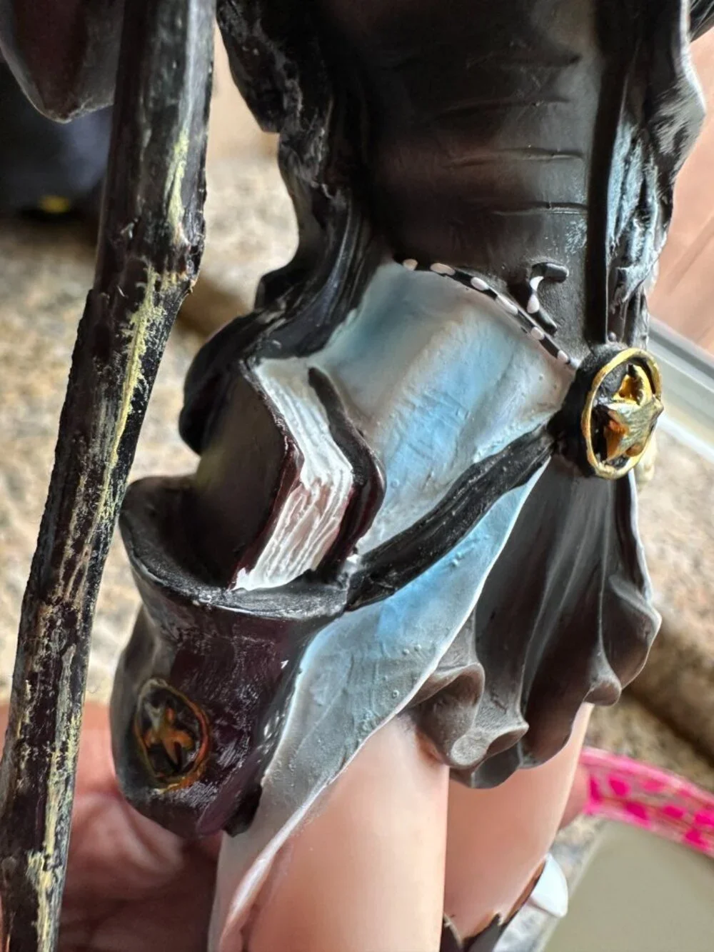 Gothic Fantasy Sorceress Statue Witch Resin Figurine with White Dragon & Ravens